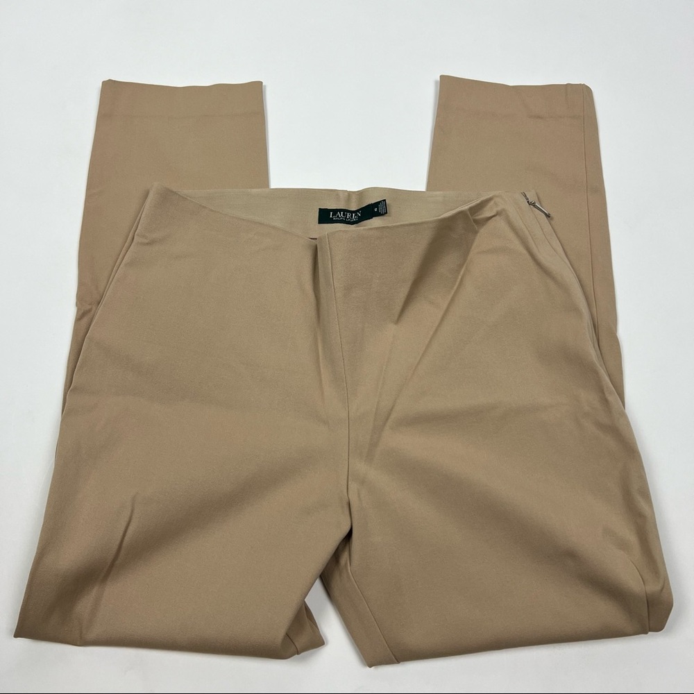 Lauren Ralph Lauren Slim Straight Trouser Khaki Side Zip Stretch Size 12